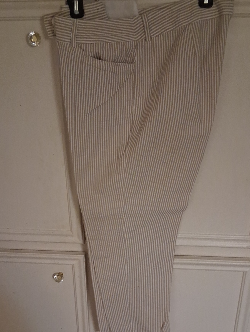 Striped Beige Womens Trousers - Classic Casual Style:14×21 Inseam